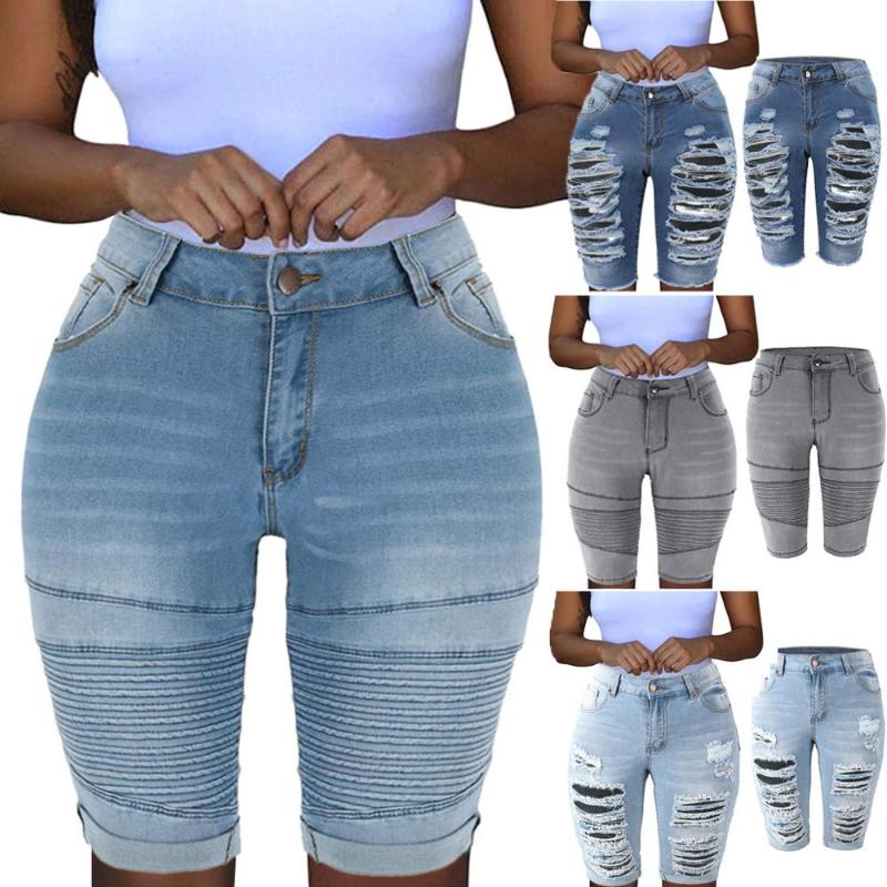Women Elastic Destroyed Hole Leggings Short Pants Denim Shorts Ripped Jeans, Blue
Women Elastic Destroyed Hole Leggings Short Pants Denim Shorts Ripped Jeans, Blue