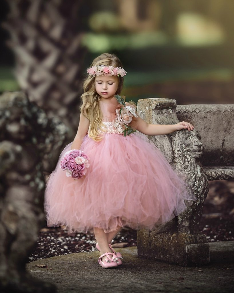 Vintage Hand Made Flower Girls Dresses For Weddings Blush Pink Ball Gown Princess Dress For little Girl Sleeveless Hot Sale Pageant Gowns