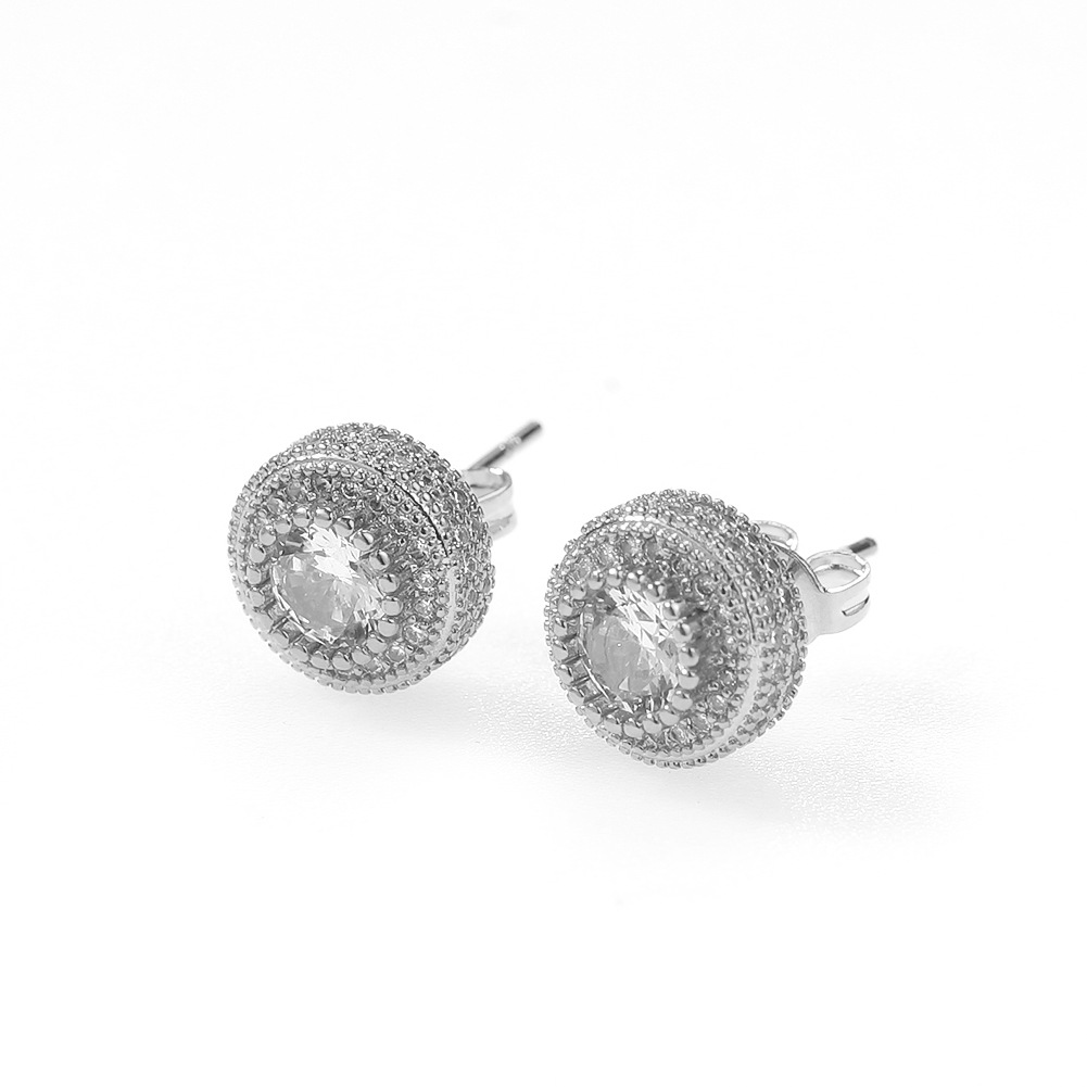 925 Sterling Needle Stud Earrings Hip Hop Men Women White Zircon Roce Earrings 18k Gold Plated Jewelry