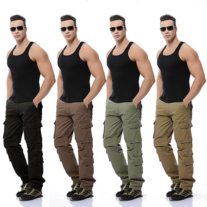 Wholesale-Army Green Men's Cargo Pants Khaki Black Loose Tactical Pant Multi Pockets Cotton Baggy Trousers Men Outer Overalls Man 28-44