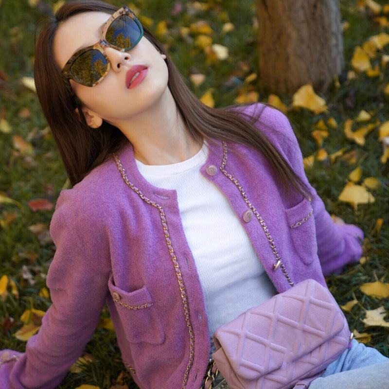 Luxurious spring latest high quality knitted cardigan sweater short coat, Blue