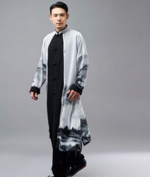 Asian Performance Crosstalk Long Robe Chiffon vintage Long robe Repubilc of China buddhist clothing Chinoiserie zen gown clothes