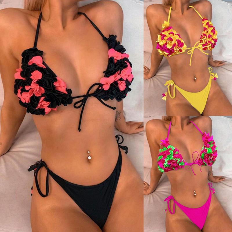 

Strappy Floral Bikini Push Up Biquini Swimwear Women Brazilian Sexy Swimsuit 2020 Two Piece Bathing Suits Traje De Bano Mujer