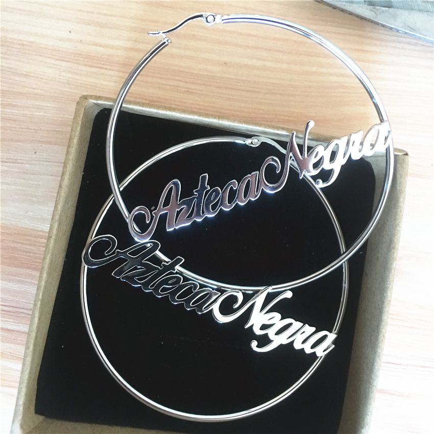 1Pairs Custom Name Mix Match Hoop Earrings Fashion Stainless Steel 70MM Diameter Boho Personalised Name Earrings Modern Brincos V191128
