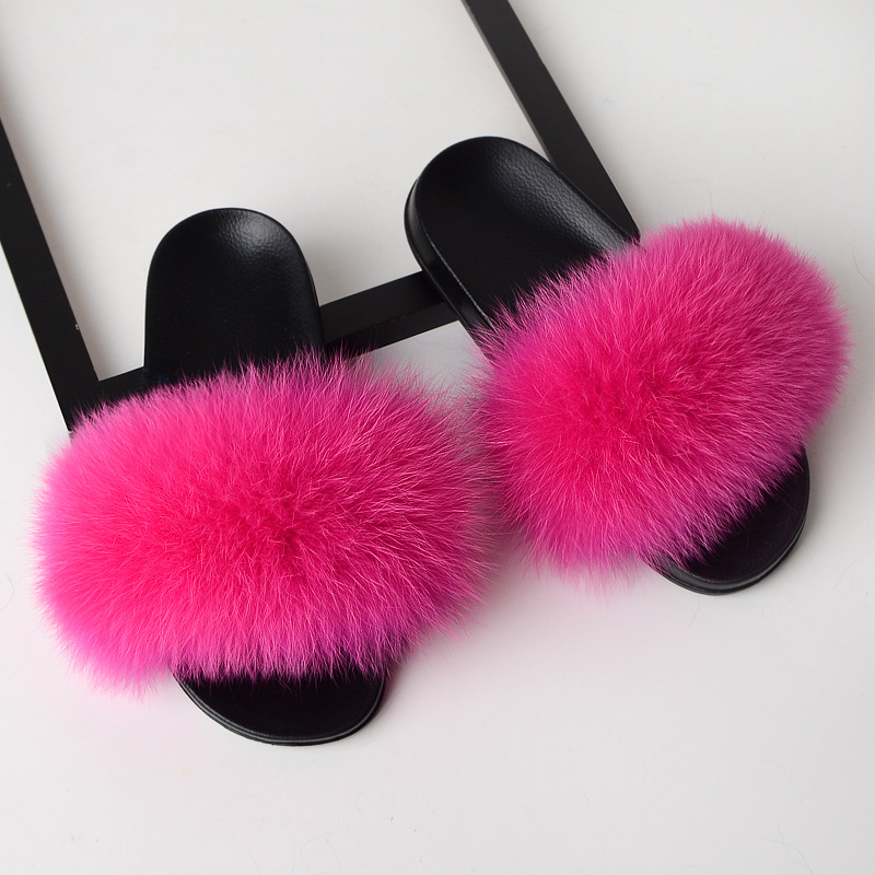 Hot Sale-RASS PLE 2019 Real Fur Slippers Slides Shoes Furry Fuffly Slipper Flip Flops Sandals Sliders Drag Sandal Summer Shoes Women