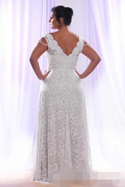 White Full Lace Evening Dresses Long Sleeves Sleeveless Scalloped V Neck Floor Length Custom Made Plus Size Prom Party Gown