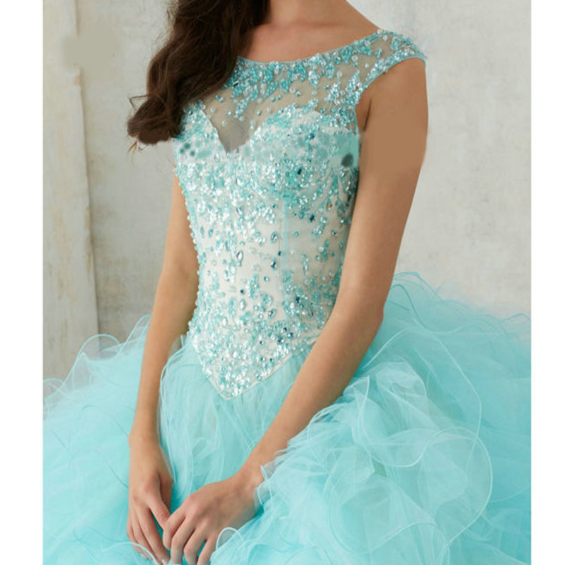New Arrival Sweet 16 Dresses luxurious Beading with Crystal Ball Gowns Cap Sleeve Scoop Quinceanera Dresses 2020 for 15 years