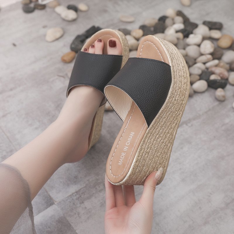 Slippers 2021 Summer Woman Shoes Platform Wedge Beach High Heels Women Slipper Ladies Cork Gold Heel Flip Flop Sandals