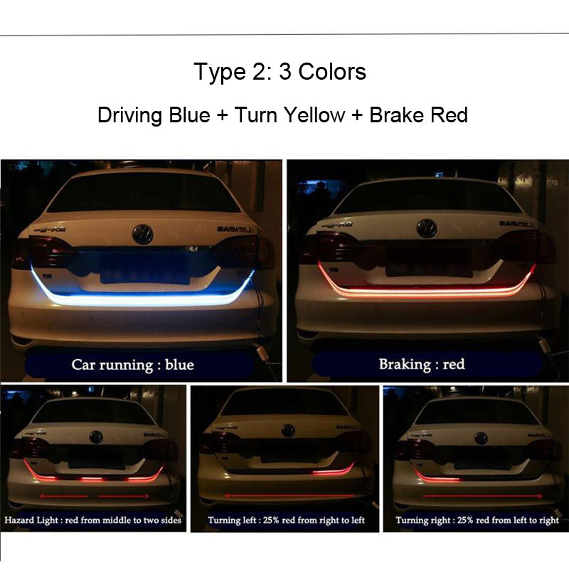 Car Rear Trunk Signal Lamp RGB Auto LED Strips Light Driving Signals Reverse Brake Lighting Truck Flow Strip Lights