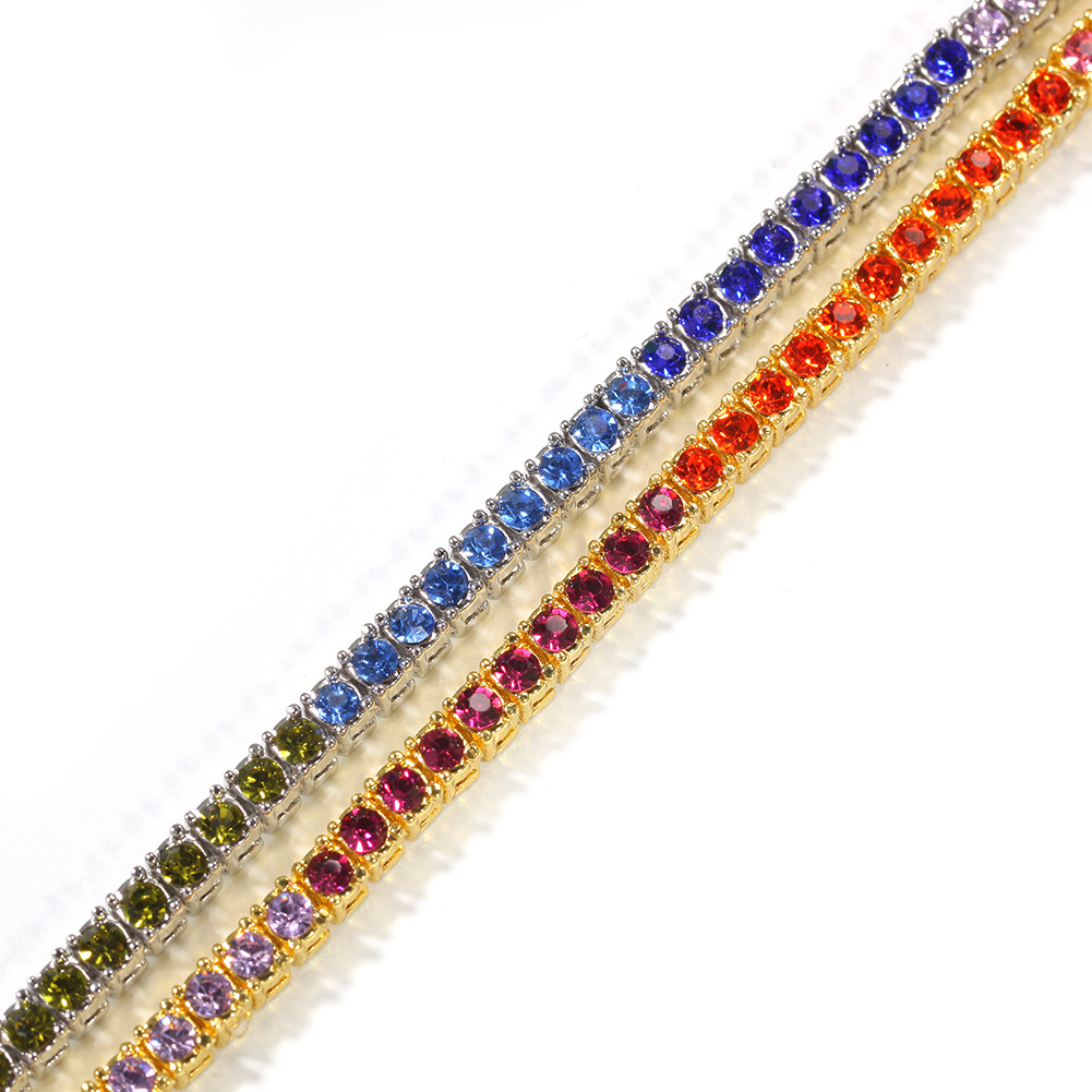 4mm Hip Hop Colorful Zircon Tennis Bracelets 18k Gold Plated Men Women Jewelry
