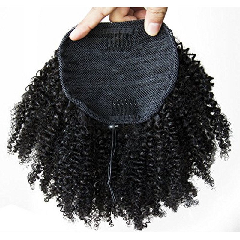 Natural hair board glorious kinky curly afro puff 100g-160g gorgeous women ponytail human hair extension drawstring clip in natural dyeable