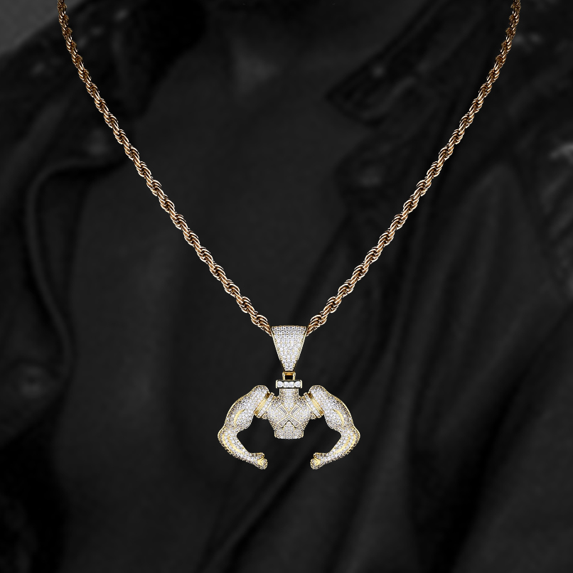 New Style 18K Gold Plated Iced Out CZ Zirconia Muscule Hercule Man Pendant Chain Necklace Hip Hop Rock Rapper Creative Jewelry Gifts for Men