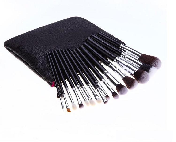 Complete 15-Piece Pro Quality Brush Set + Protective PU Carry Case Makeup Brushes