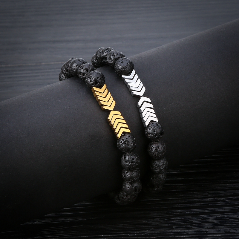 Male and female volcanic stone 8 mm lava rock beads arrow bracelet essential oil scattered beads men and women bracelet