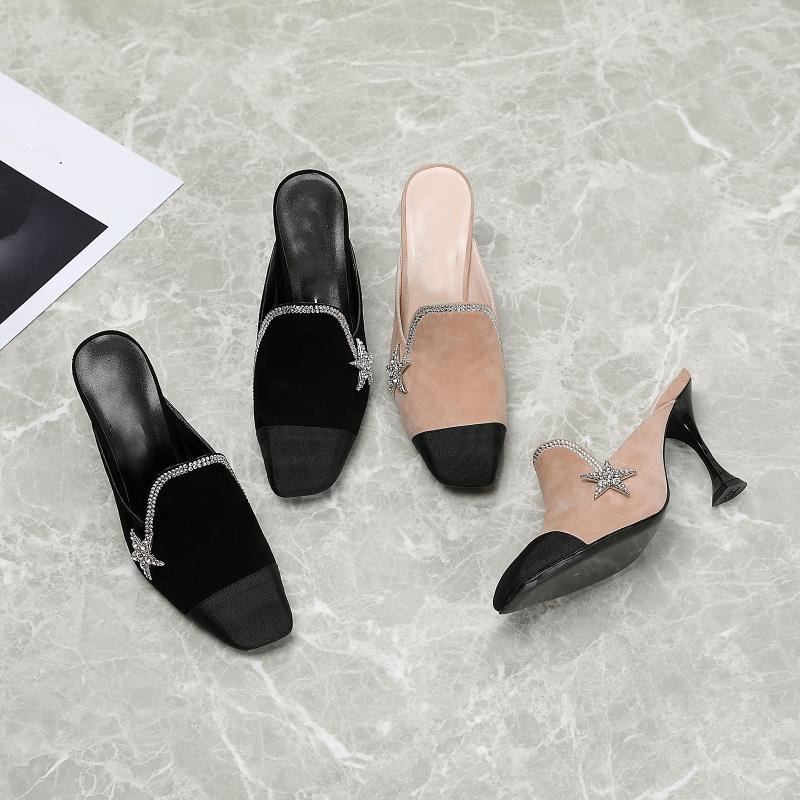 Suede patchwork women sandals square toe high heel summer sandals crystal star thin heel Mules slippers luxury party shoes, Black
Suede patchwork women sandals square toe high heel summer sandals crystal star thin heel Mules slippers luxury party shoes, Black