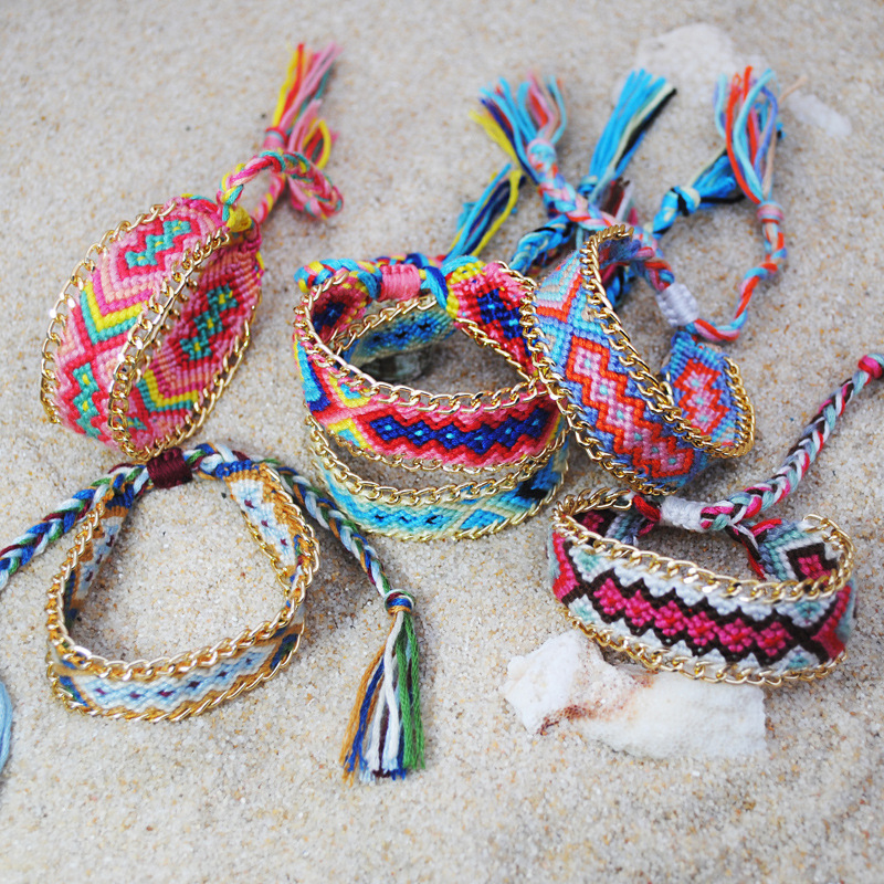 2019 New Handmade 12 colors Bohemian Bracelet Cotton Thread Tassel Bracelet & Anklet Women Beach Jewelry Gifts Fashion