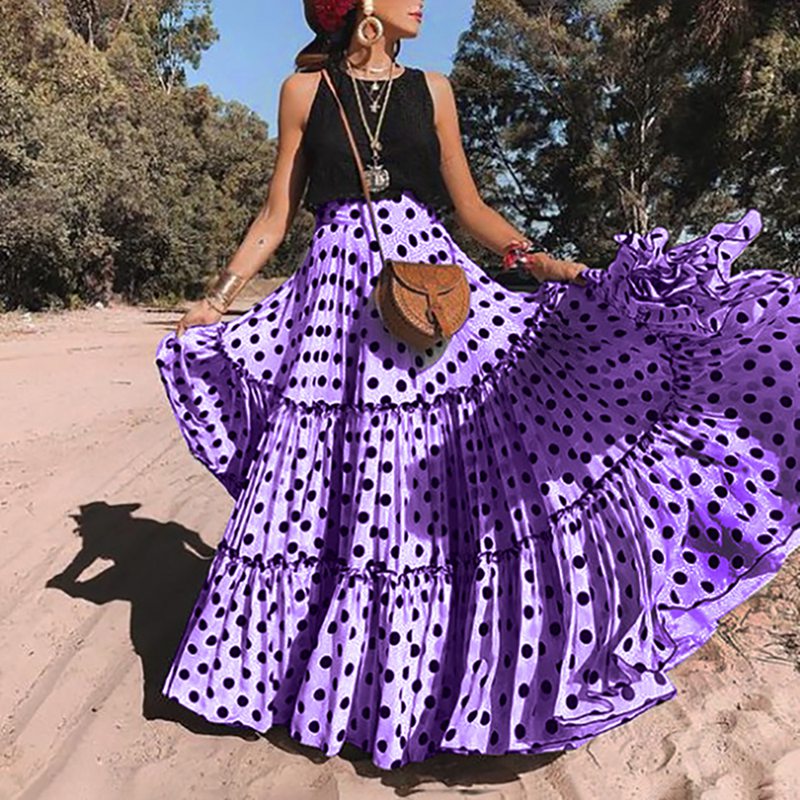 LASPERAL 2020 Draped Dots Print Women Long Skirts High Waist Bohemian Long Skirts Holiday Beach Wear Plus Size S-5XL Maxi Skirt
