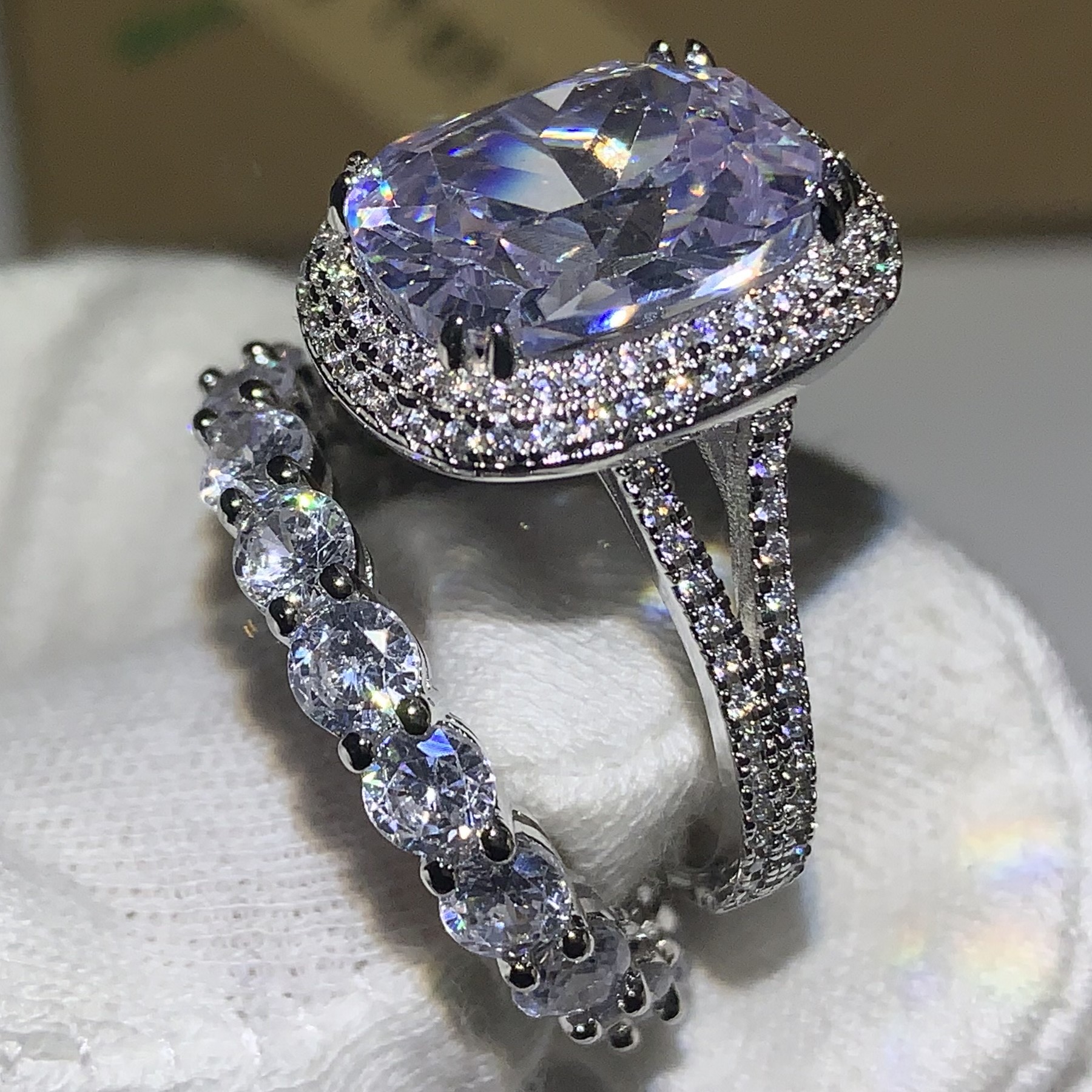 Choucong US Size 5-10 Deluxe Jewelry 925 Sterling Silver Cushion Shape White Sapphire CZ Diamond Gemstones Wedding Bridal Ring Set For Women
