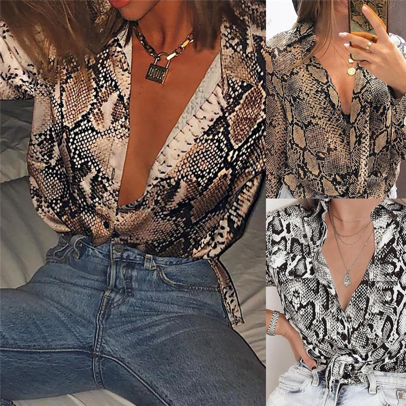 Fashion Women Ladies Snake Skin Print Blouses Casual Long Sleeve V-neck Loose Button Shirts Tops Women Clothing Blouses, White
Fashion Women Ladies Snake Skin Print Blouses Casual Long Sleeve V-neck Loose Button Shirts Tops Women Clothing Blouses, White