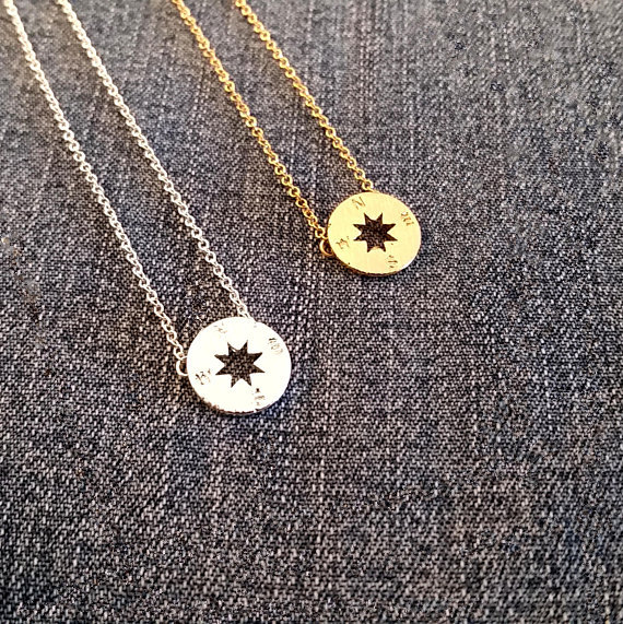 Gold Silver Rose gold Small Compass Necklaces Pendant Charm for Women Men South Direction Necklace Disc Circle Disk Necklaces Coin Jewelry