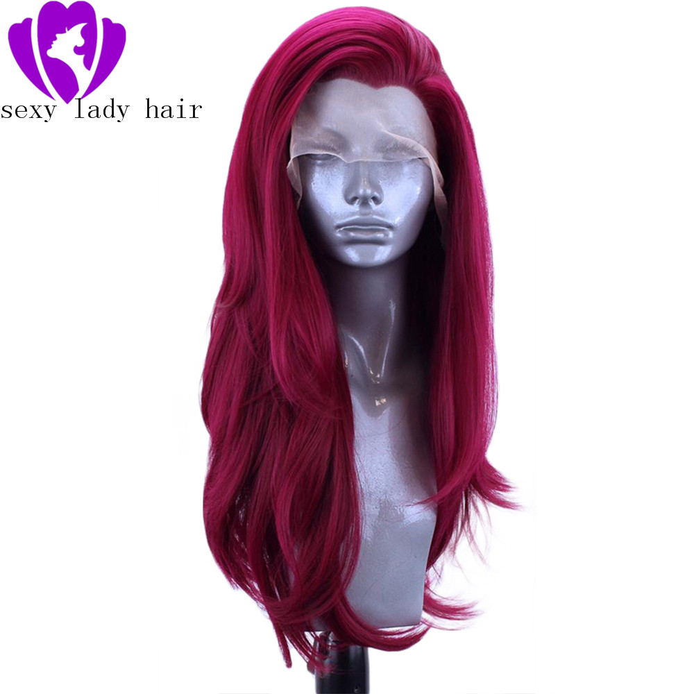 Free part Brazilian Wig 13x4 natural wave Burgundy Lace Front Wig wine red synthetic glueless Lace Wigs for Black Women Pre-Plucked