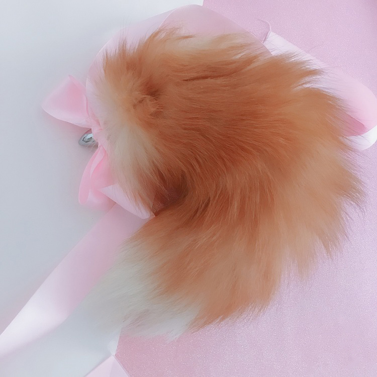 40cm16quot Real Crystal Fox Fur Tail Plug Stainless Steel Adult Funny Sexual Anal Butt Cosplay Toy