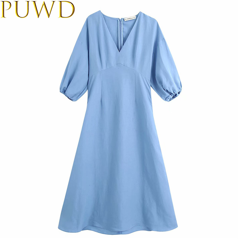 Elegant women simplicity solid dress 2020 summer fashion ladies blue v neck dresses female lantern sleeve dress girls chic vesti
Elegant women simplicity solid dress 2020 summer fashion ladies blue v neck dresses female lantern sleeve dress girls chic vesti