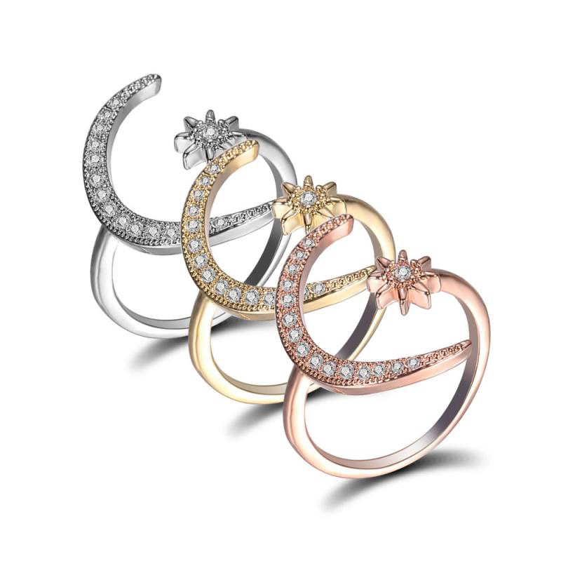 Opening Adjustable CZ Rings Fashion Jewerly Party Gift Natural Gemstones Moon Star Diamond Ring With Side Stones
Opening Adjustable CZ Rings Fashion Jewerly Party Gift Natural Gemstones Moon Star Diamond Ring With Side Stones