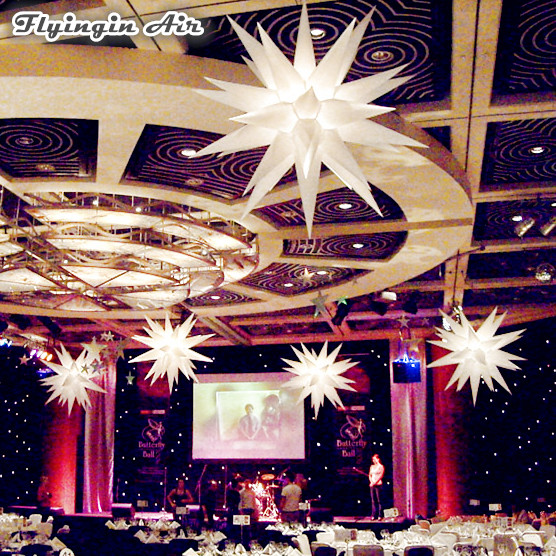 Hanging Inflatable Bright Star Model 2m Lighting Thorn Starlight Personalized Air Blown Balloon With Led Light For Party Night Decoration