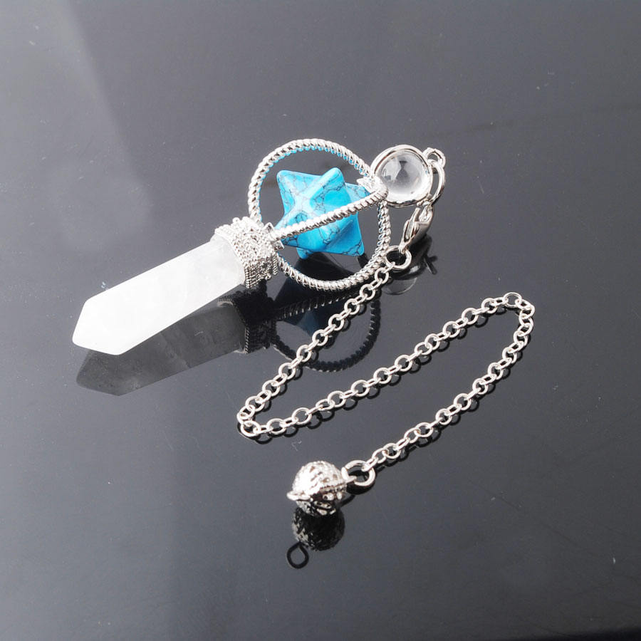 WOJIAER Natural Blue Turquoise Stone Pendants Reiki Healing Merkaba Dowsing Pendulum Bead Pendule Necklaces Radiesthesia Jewelry N8164