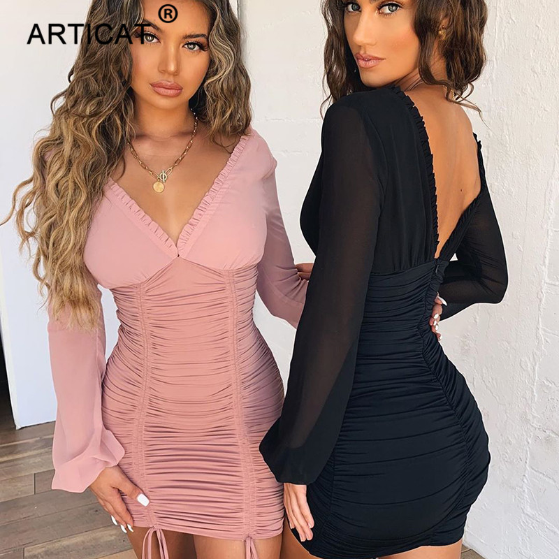 Chiffon Summer Autumn Dress Women Sexy Long Sleeve Slim Elastic Bodycon Bandage Dress Short Pleated Party Dresses, Black
Chiffon Summer Autumn Dress Women Sexy Long Sleeve Slim Elastic Bodycon Bandage Dress Short Pleated Party Dresses, Black