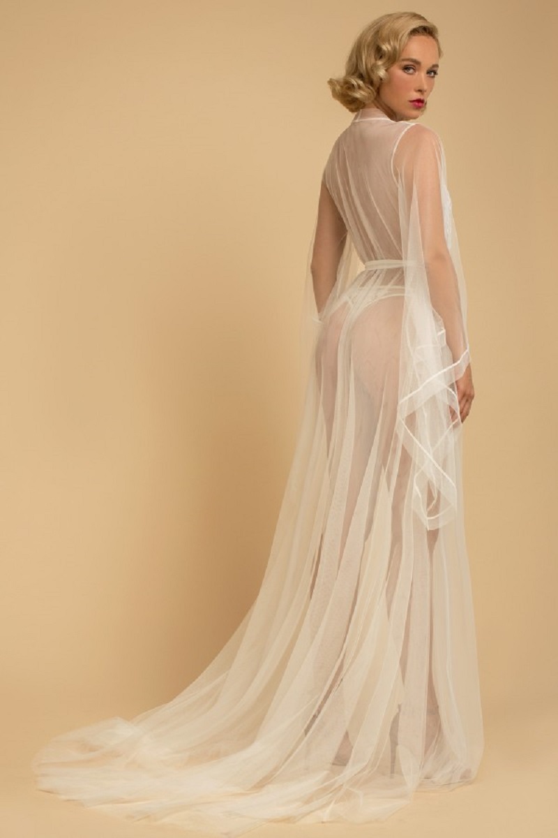 See Through Two Pieces Nightgowns Bathrobe Sleepwear Lace Appliques Bridal Robe Women Wedding Wear Pajamas Nightshirt Nightdress