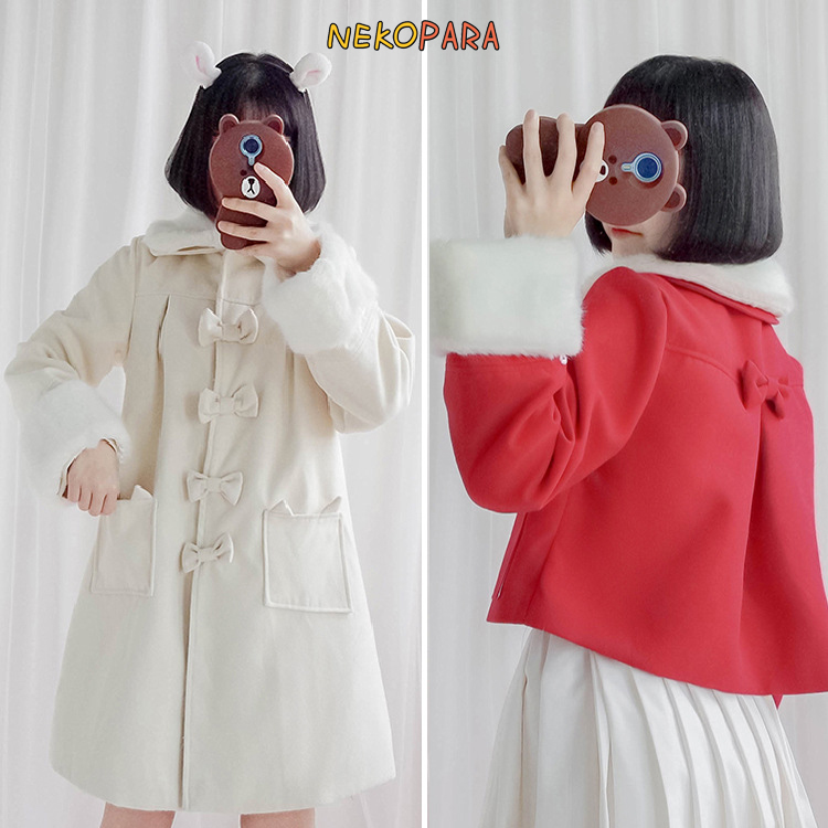 Square Cat Cute Coat Lolita Bowknot Sweet Winter Outwear Detachable Fur Collar&Cuffs Warm 2 Colors 2 Type, Short red
Square Cat Cute Coat Lolita Bowknot Sweet Winter Outwear Detachable Fur Collar&Cuffs Warm 2 Colors 2 Type, Short red