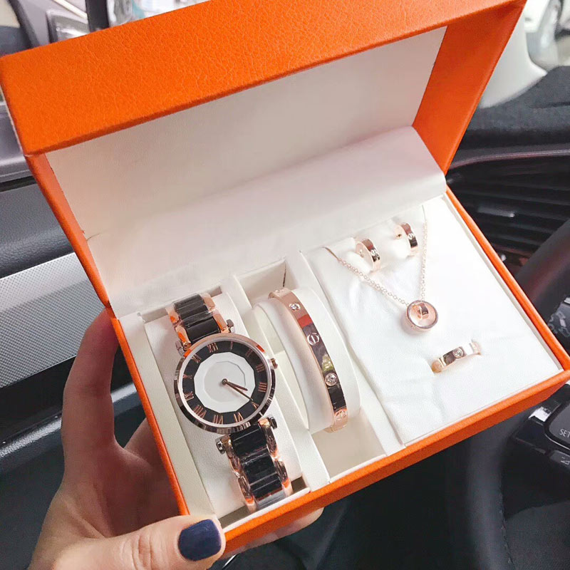Fashion women 5 sets include watch necklace bracelet earring ring with gift box Top brand diamond watches for lady valentine's day Gift, Black
Fashion women 5 sets include watch necklace bracelet earring ring with gift box Top brand diamond watches for lady valentine's day Gift, Black