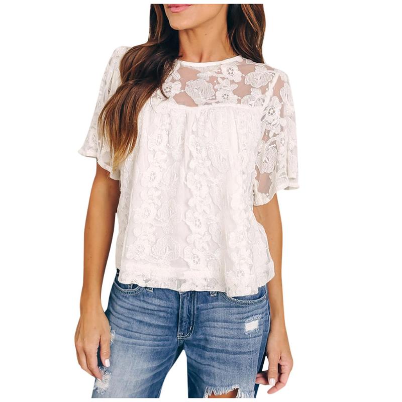 Jaycosin Fashion Women Casual Sexy Wild O-neck Solid Lace ShortSleeve Patchwork Shirts Button Blouse Elegant Comfortable Tops417, White
Jaycosin Fashion Women Casual Sexy Wild O-neck Solid Lace ShortSleeve Patchwork Shirts Button Blouse Elegant Comfortable Tops417, White