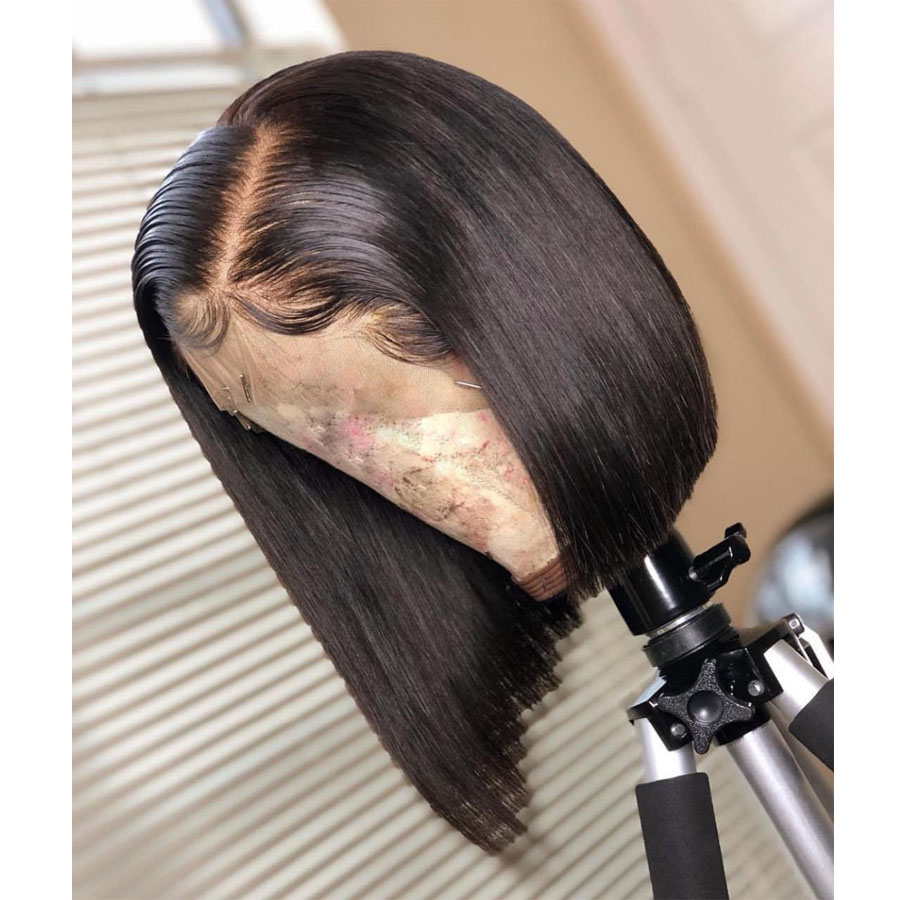 Short Lace Front Human Hair Wigs Bob Wig For Black Women Brazilian Natural Straight Afro Swiss Lace Frontal Wig Pre Plucked