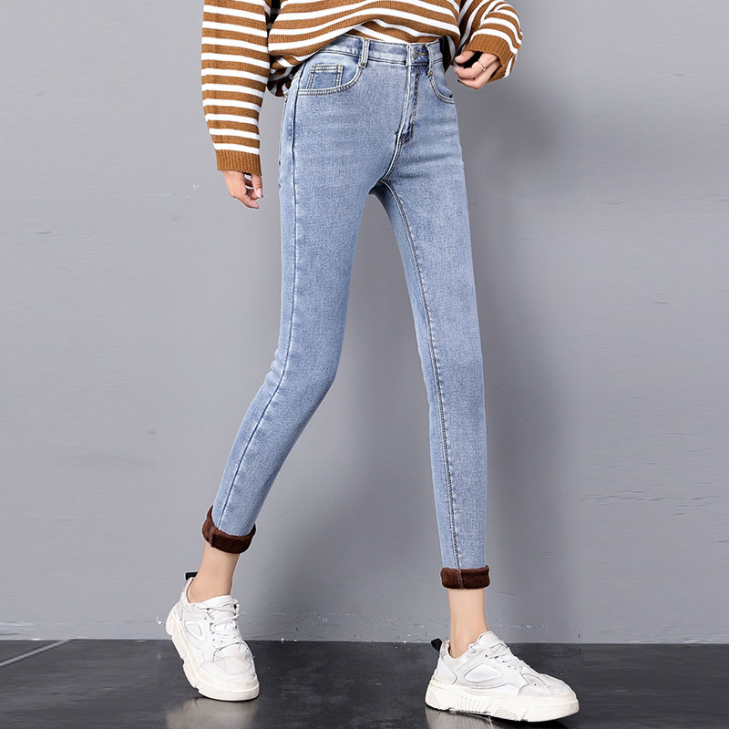Winter Jeans Women's Korean High Waist Plus Velvet Skinny Jeans Female New Denim Streetwear Thick Warm Feet Pants