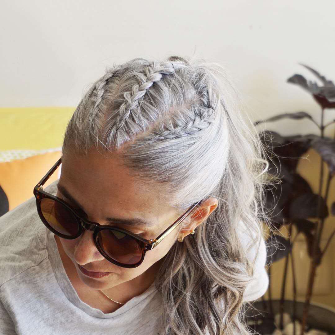 Silky straight grey hair ponytail hairpiece salt pepper Wraps with French braided european hair ponytail best quality 8A GRADE Silver grey