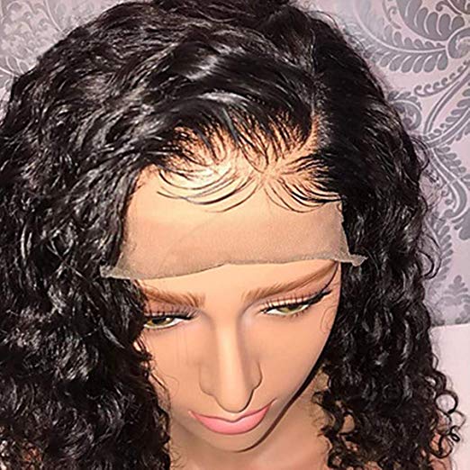 12" Short Deep Small Curly 100% Brazilian Remy Human Hair Wigs for Black Women Natural Curls Wig with Bangs 130% hd invisibble lace front 13x4
