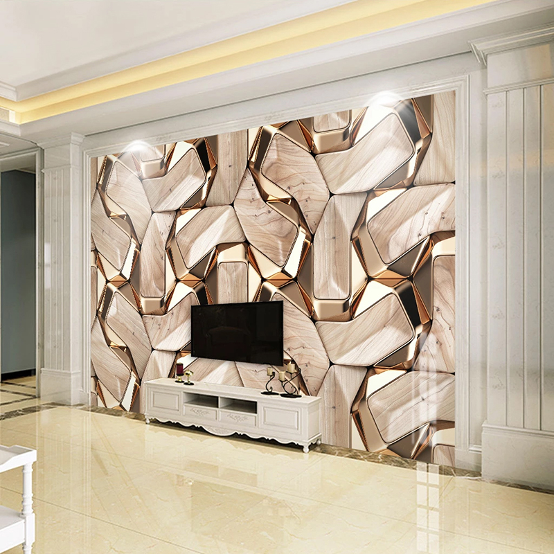 Self-Adhesive Mural Wallpaper Modern 3D Abstract Geometry Gold Metal Pattern Photo Wall Paper Living Room KTV Waterproof Canvas