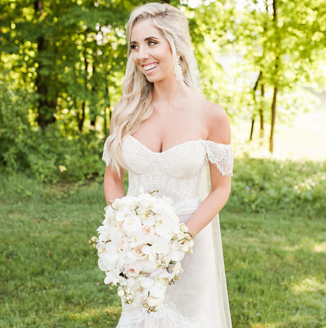 Country Wedding Dresses Full Lace Sweetheart Mermaid Bridal Gowns Sweep Train Custom Made Wedding Dress Slim Fit