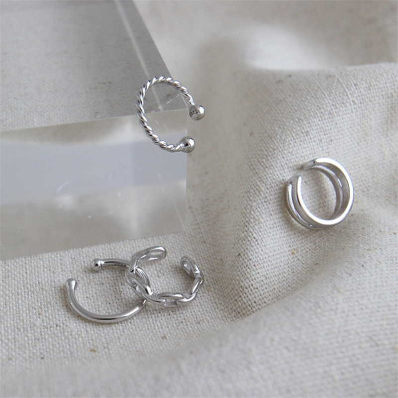925 Sterling Silver Earrings Sets For Women Men 4PCS/Set Double Layer Twist Cuff Earring Fine Jewelry Female Statement Earring