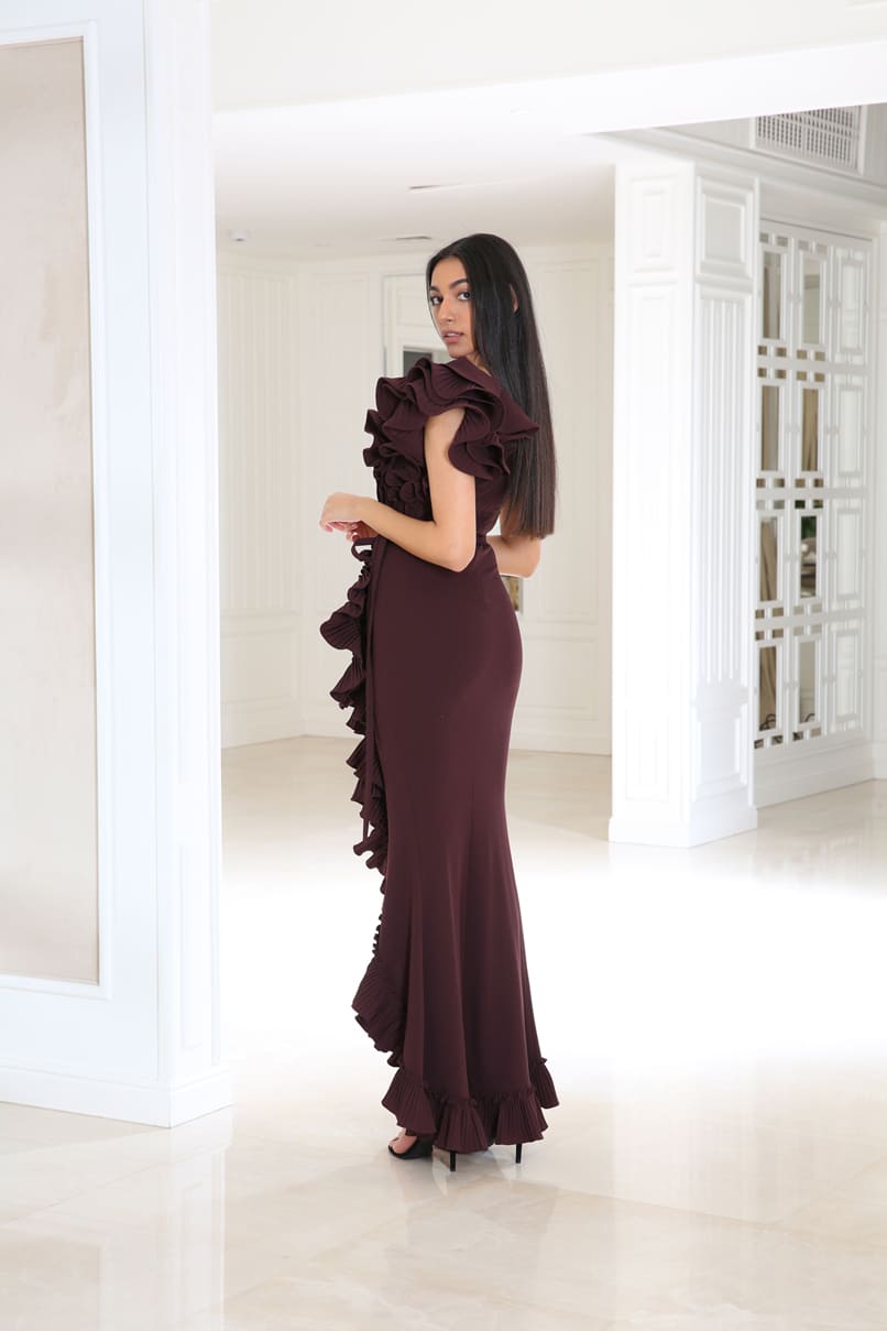 Ruffles One Shoulder Prom Dresses Mermaid Front Split Tiered Skirts Formal Evening Dress Backless Ankle Length Party Pageant Gowns