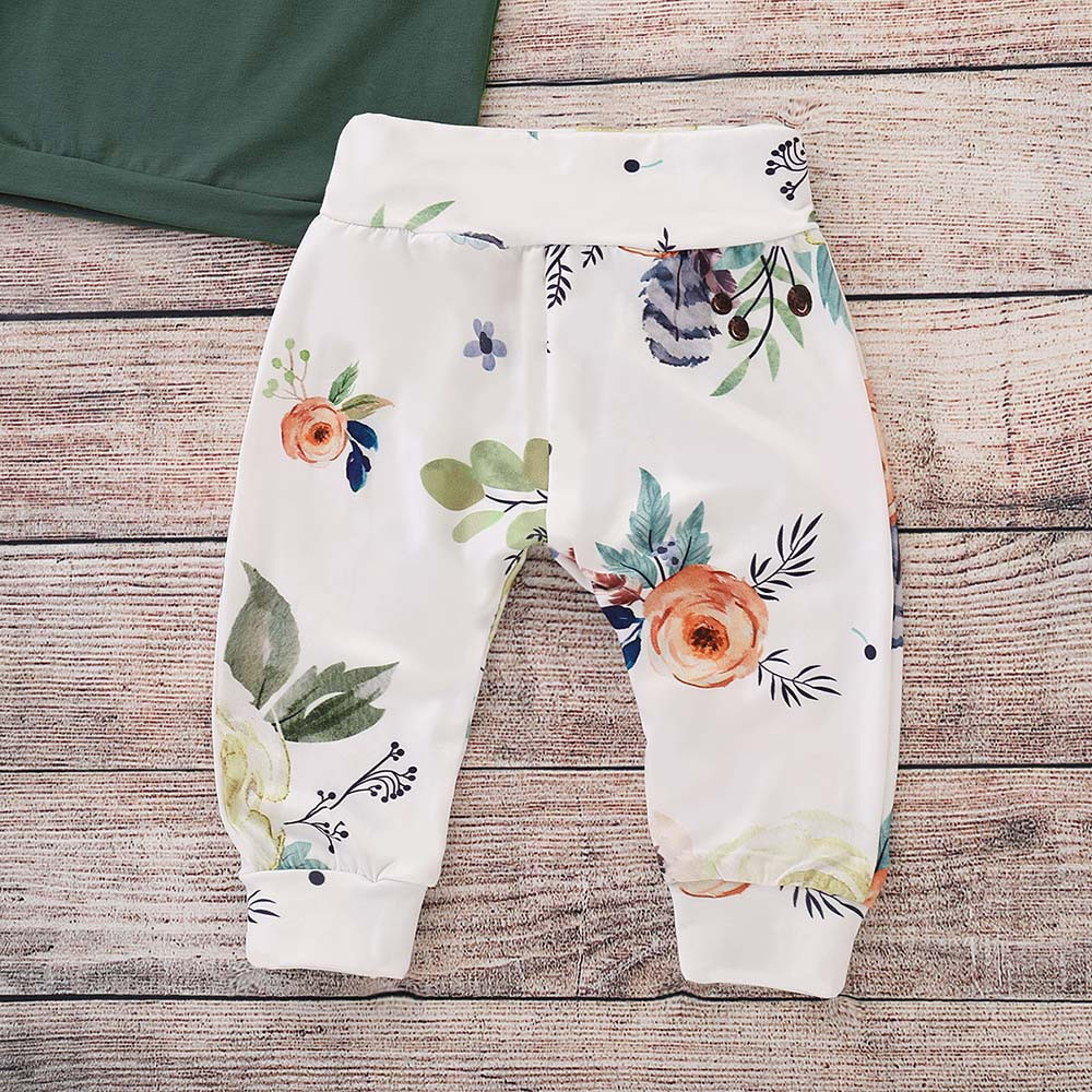 toddler baby clothing set 4PCS Girls Floral Print Top Pants Cap Headband Ruffles Outfits Set conjunto menina costume for
