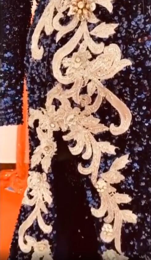 arabic aso ebi navy blue sexy evening dresses lace beaded mermaid prom dresses high split formal party second reception gowns zj332