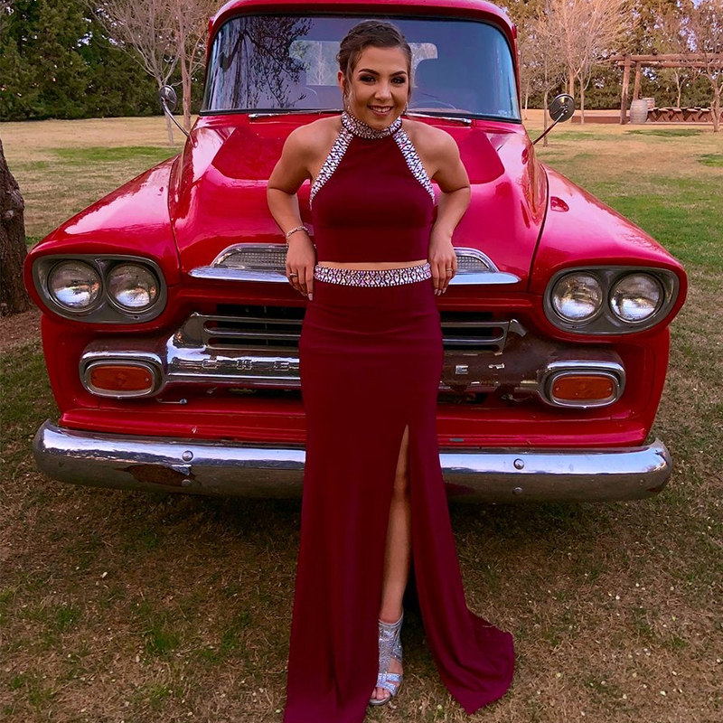 Beaded Sequins High Neck Prom Dresses Two Pieces Girls Graduation Gowns Long Leg Slit Burgundy Jersey Prom Gowns, Silver
Beaded Sequins High Neck Prom Dresses Two Pieces Girls Graduation Gowns Long Leg Slit Burgundy Jersey Prom Gowns, Silver