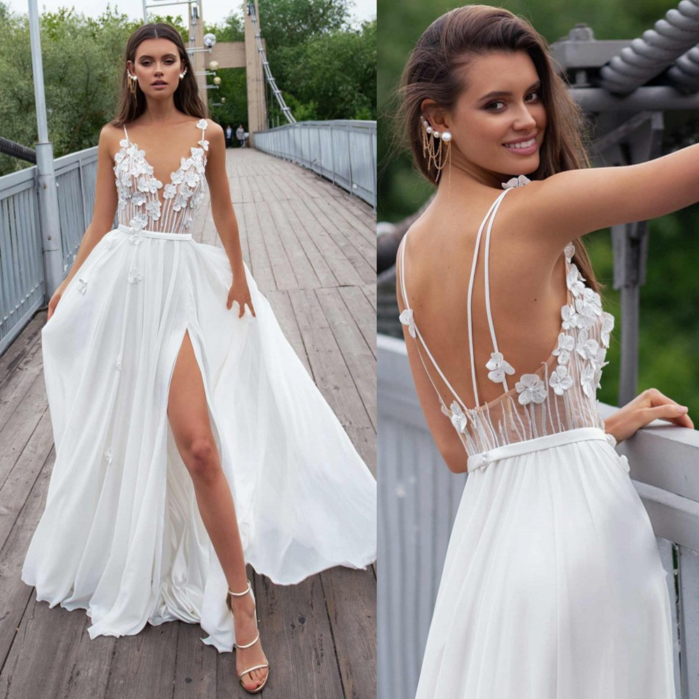 Papilio Wedding Dresses Spaghetti Straps Lace Appliques Chiffon Bohemian Bridal Gowns High Side Split Backless A Line Wedding Dress, Ivory
Papilio Wedding Dresses Spaghetti Straps Lace Appliques Chiffon Bohemian Bridal Gowns High Side Split Backless A Line Wedding Dress, Ivory