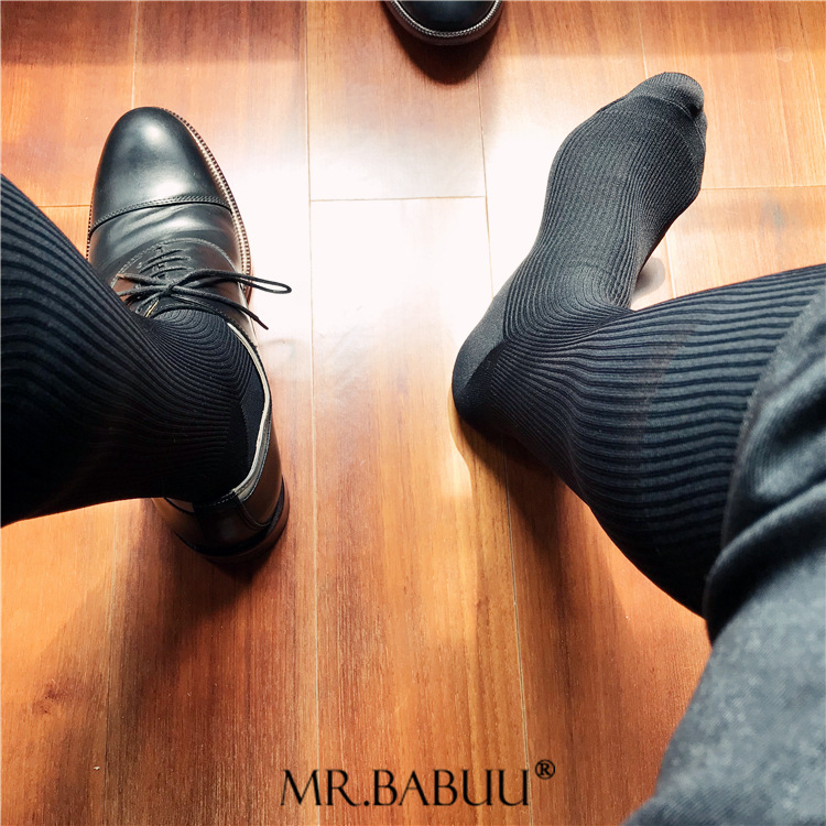 Deodorant and Moisture Wicking Silk Socks Spring Winter Men Business Socks 1 Pair/lot Striped Nylon Soft Formal Dress Suit Long Socks