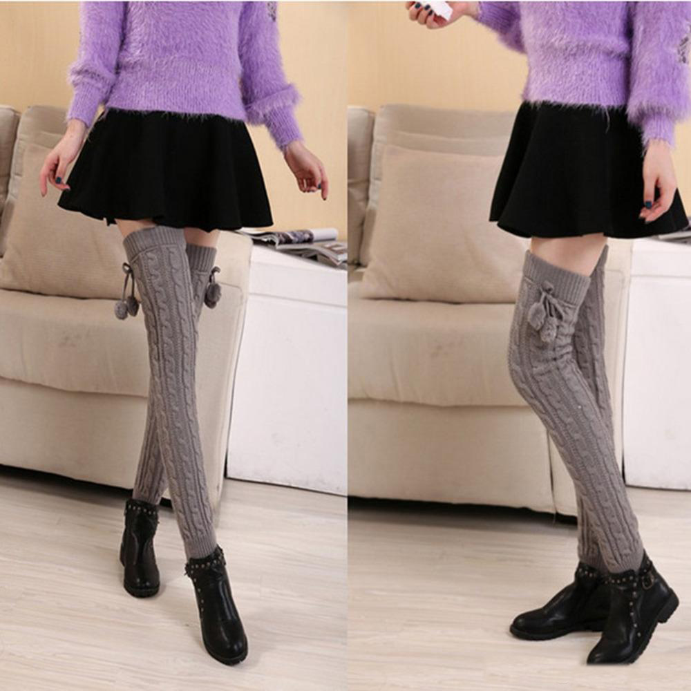 Girls Hot Fashion Leg Warmers Women Warm Knee High Winter Knit Solid Crochet Leg Warmer Socks Warm Boot Cuffs Long Socks