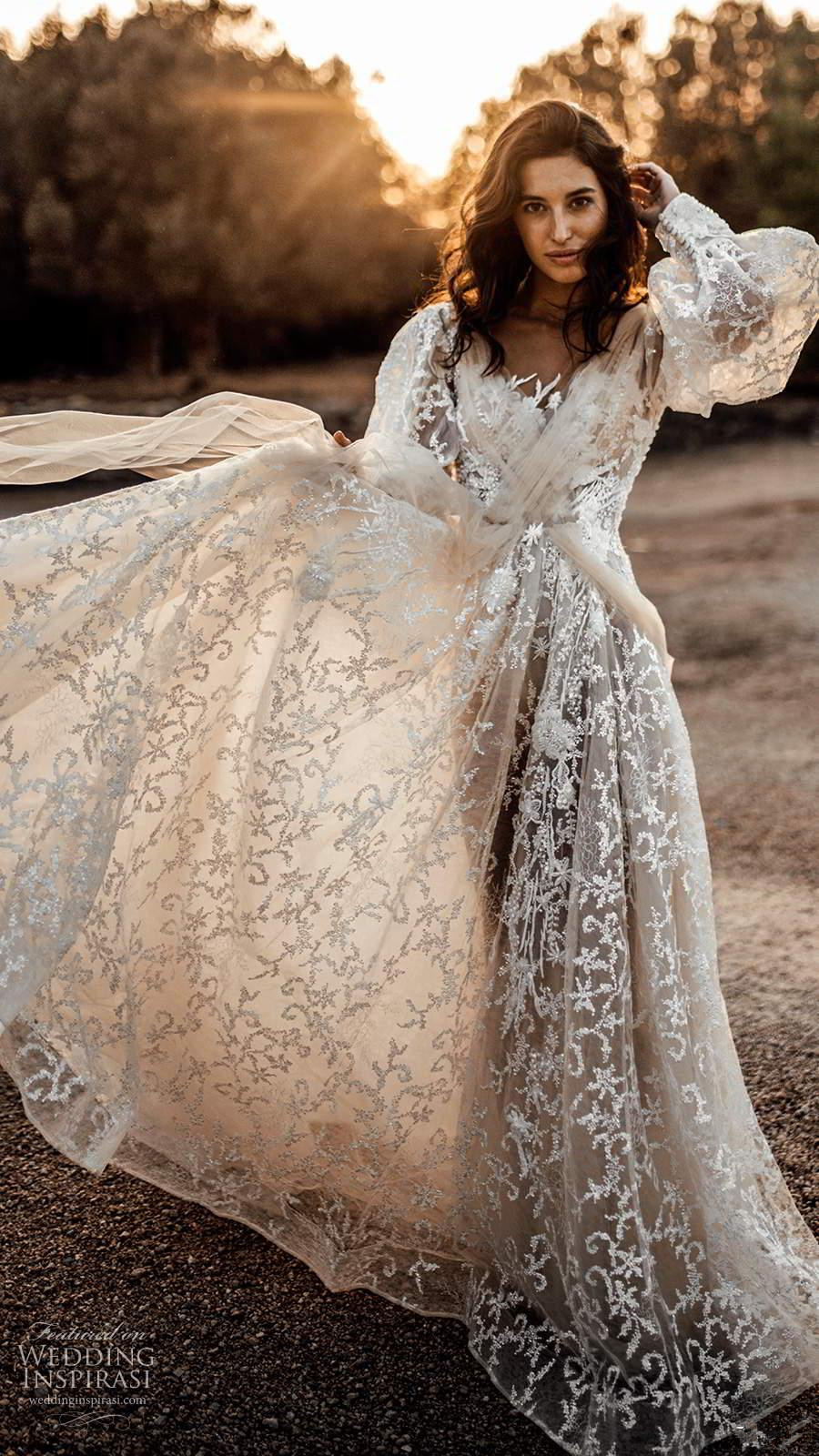 classic long sleeve wedding dresses bohemian full lace appliqued sweep train wedding dress bridal gowns vestido de novia